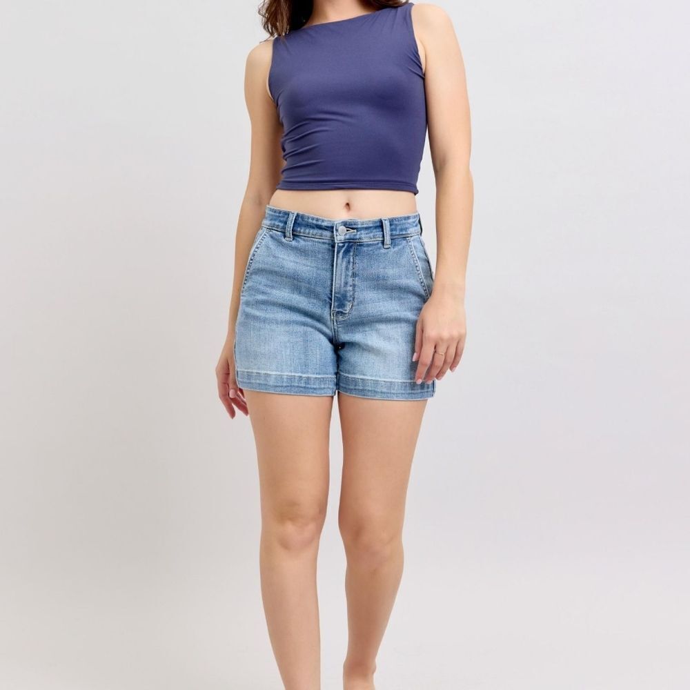 Judy Blue Mid Rise Women's Blue Denim Shorts Sz Small